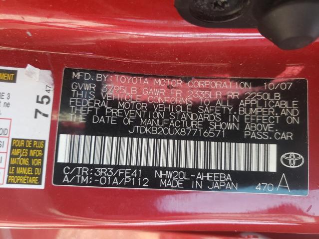 JTDKB20UX87716571 - 2008 TOYOTA PRIUS RED photo 13