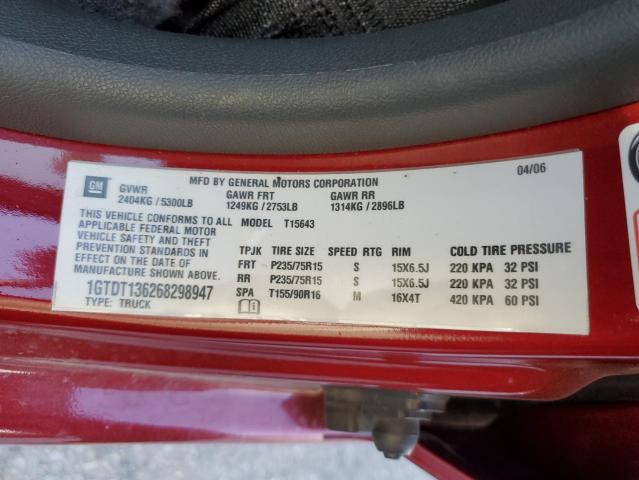 1GTDT136268298947 - 2006 GMC CANYON RED photo 12