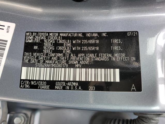 5TDGZRAH1MS080179 - 2021 TOYOTA HIGHLANDER XLE BLUE photo 13