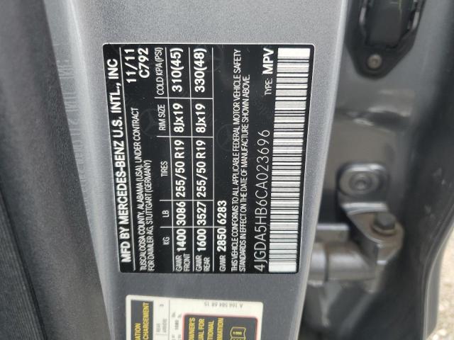 4JGDA5HB6CA023696 - 2012 MERCEDES-BENZ ML 350 4MATIC BLACK photo 13