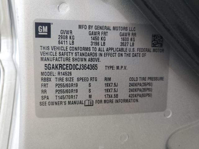 5GAKRCED0CJ364365 - 2012 BUICK ENCLAVE SILVER photo 12