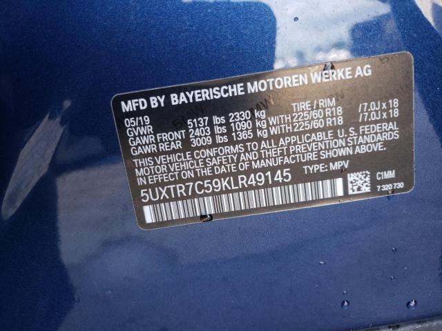 5UXTR7C59KLR49145 - 2019 BMW X3 SDRIVE30I BLUE photo 13