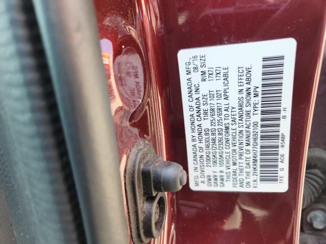 2HKRM4H77GH692100 - 2016 HONDA CR-V EXL BURGUNDY photo 14