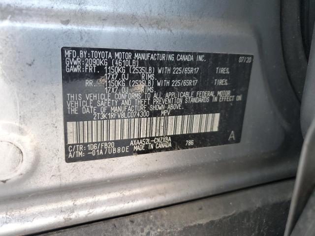 2T3K1RFV8LC074300 - 2020 TOYOTA RAV4 LE SILVER photo 13