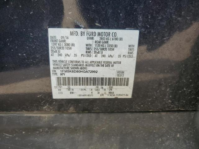 1FM5K8D80HGA72992 - 2017 FORD EXPLORER XLT CHARCOAL photo 13