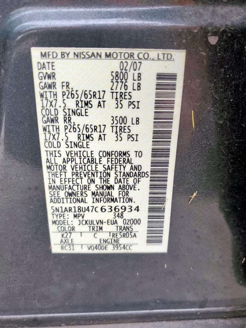 5N1AR18U47C636934 - 2007 NISSAN PATHFINDER LE GRAY photo 13