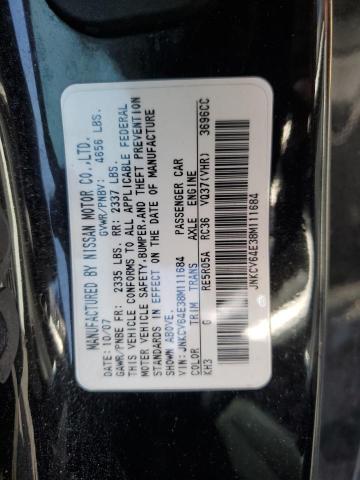 JNKCV64E38M111684 - 2008 INFINITI G37 BASE BLACK photo 12