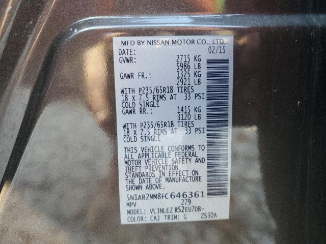 5N1AR2MM8FC646361 - 2015 NISSAN PATHFINDER S 棕色 照片 10