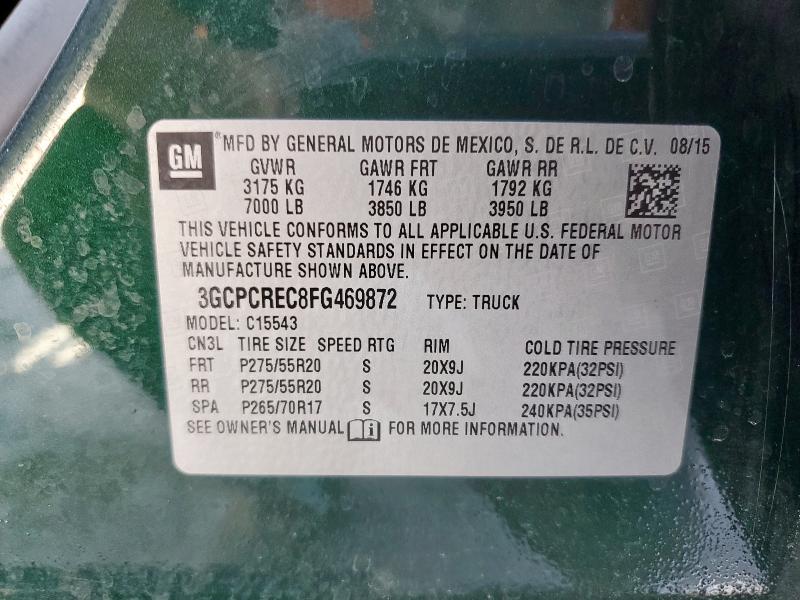 3GCPCREC8FG469872 - 2015 CHEVROLET SILVERADO C1500 LT GREEN photo 12