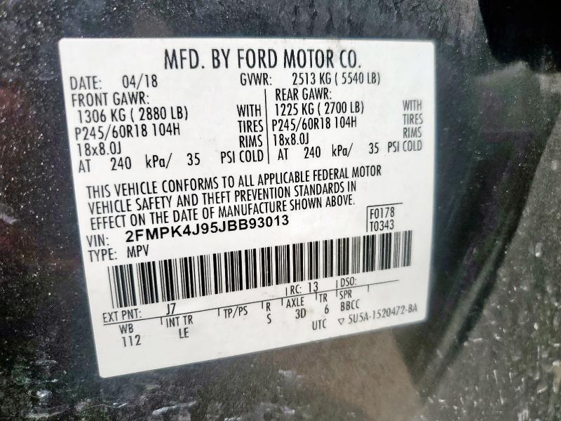 2FMPK4J95JBB93013 - 2018 FORD EDGE SEL GRAY photo 14