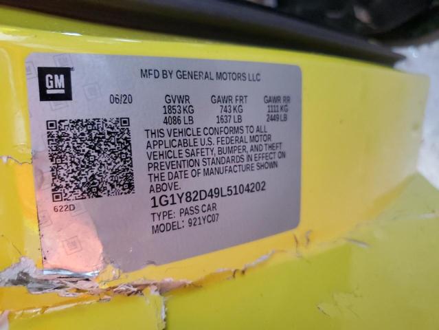 1G1Y82D49L5104202 - 2020 CHEVROLET CORVETTE STINGRAY 3LT YELLOW photo 12