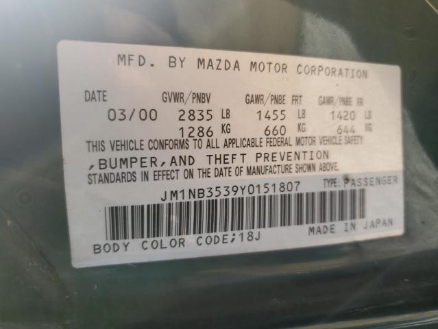 JM1NB3539Y0151807 - 2000 MAZDA MX-5 MIATA BASE GREEN photo 13