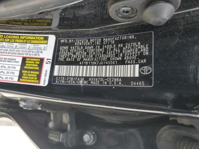 4T1B11HK7JU145561 - 2018 TOYOTA CAMRY L 黑色 照片 12