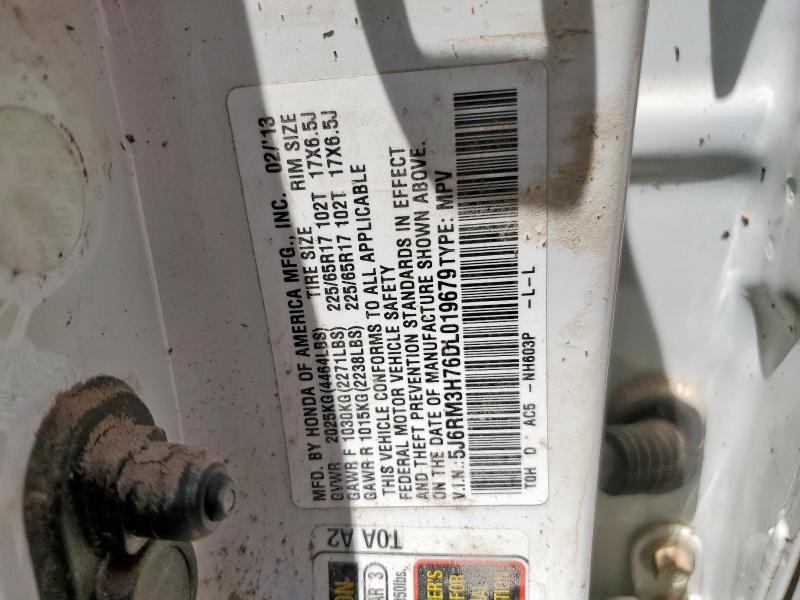 5J6RM3H76DL019679 - 2013 HONDA CR-V EXL WHITE photo 13