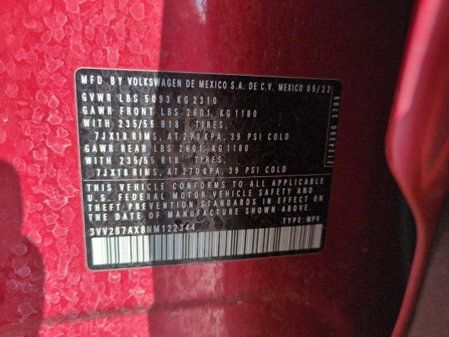 3VV2B7AX8NM122344 - 2022 VOLKSWAGEN TIGUAN SE أحمر صورة 13