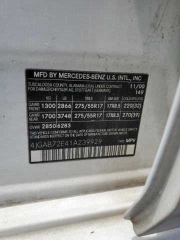 4JGAB72E41A239929 - 2001 MERCEDES-BENZ ML 430 თეთრი ფოტო 13