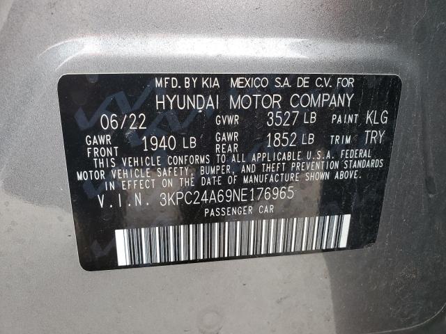 3KPC24A69NE176965 - 2022 HYUNDAI ACCENT SE GRAY photo 12