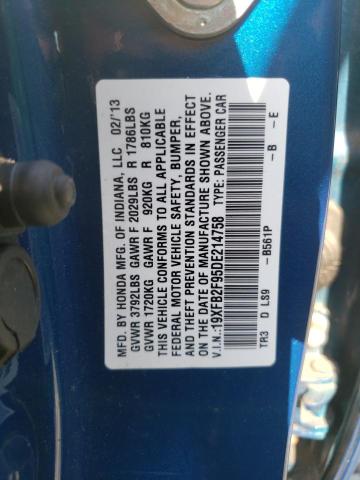 19XFB2F95DE214758 - 2013 HONDA CIVIC EXL ლურჯი ფოტო 12