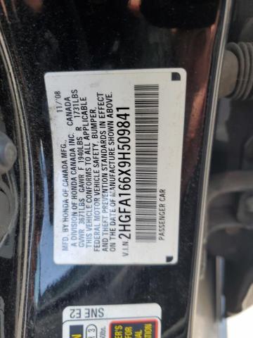 2HGFA166X9H509841 - 2009 HONDA CIVIC LX-S 黑色 照片 12