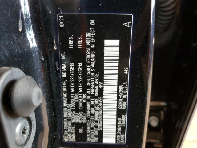 5TDGZRAH9NS538455 - 2022 TOYOTA HIGHLANDER XLE BLACK photo 14