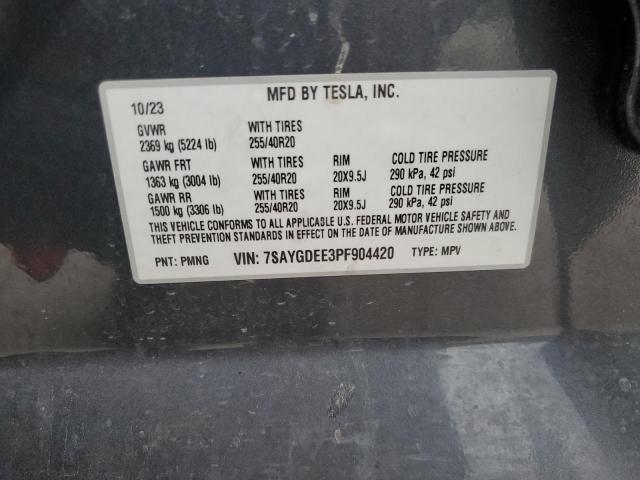 7SAYGDEE3PF904420 - 2023 TESLA MODEL Y Szary zdjęcie 12
