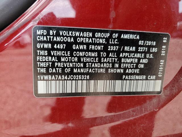 1VWBA7A34JC025326 - 2018 VOLKSWAGEN PASSAT SE MAROON photo 13