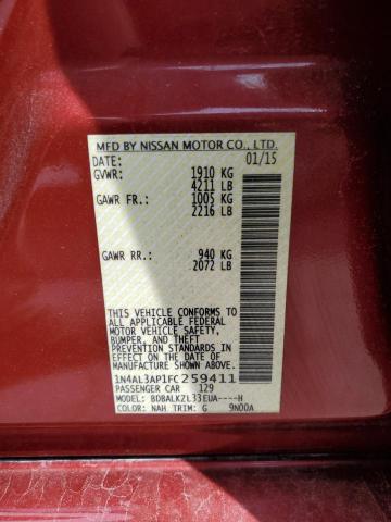 1N4AL3AP1FC259411 - 2015 NISSAN ALTIMA 2.5 RED photo 12