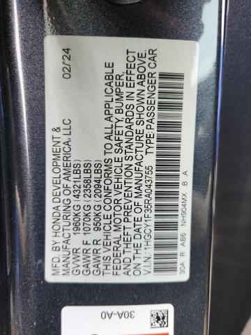 1HGCY1F35RA043755 - 2024 HONDA ACCORD EX CHARCOAL photo 12