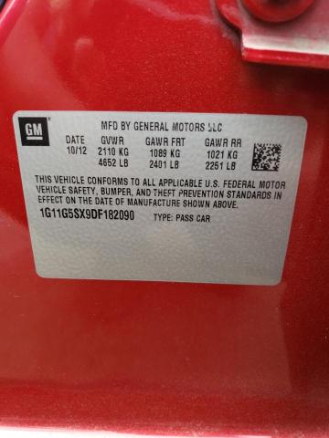 1G11G5SX9DF182090 - 2013 CHEVROLET MALIBU 3LT წითელი ფოტო 12