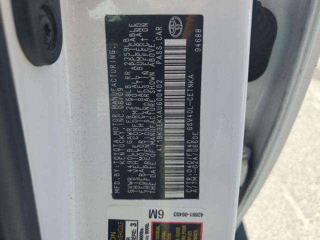 4T1BK3EKXAU600402 - 2010 TOYOTA CAMRY SE WHITE photo 12