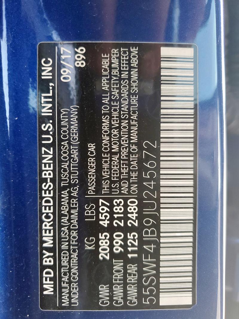 55SWF4JB9JU245672 - 2018 MERCEDES-BENZ C 300 BLUE photo 12