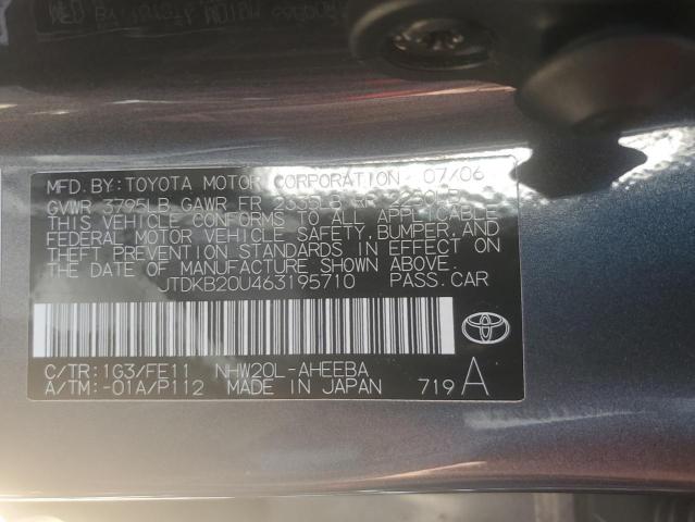 JTDKB20U463195710 - 2006 TOYOTA PIRUS GRAY photo 12