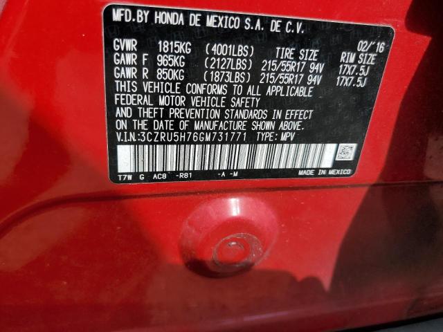 3CZRU5H76GM731771 - 2016 HONDA HR-V EXL RED photo 13