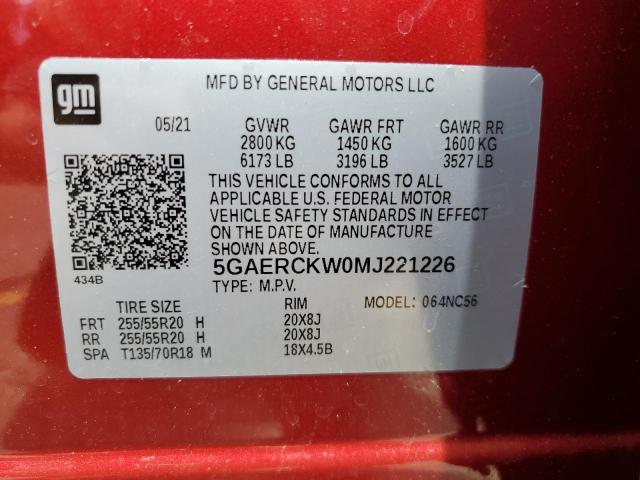 5GAERCKW0MJ221226 - 2021 BUICK ENCLAVE PREMIUM RED photo 14