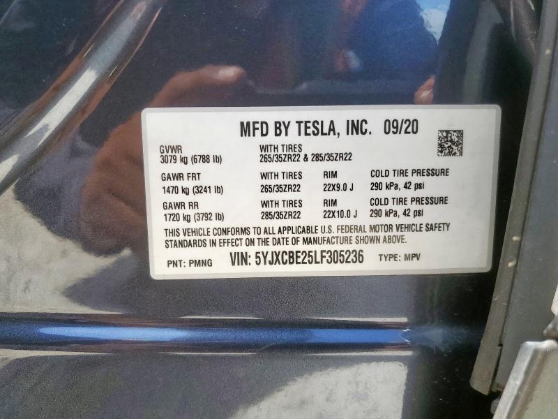 5YJXCBE25LF305236 - 2020 TESLA MODEL X 灰色 照片 12