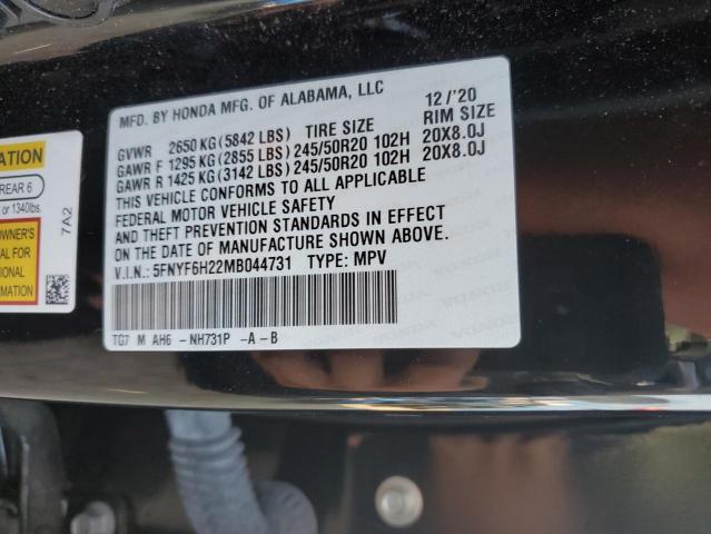 5FNYF6H22MB044731 - 2021 HONDA PILOT SE BLACK photo 14