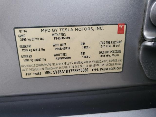 5YJSA1H17EFP46060 - 2014 TESLA MODEL S 银色 照片 14