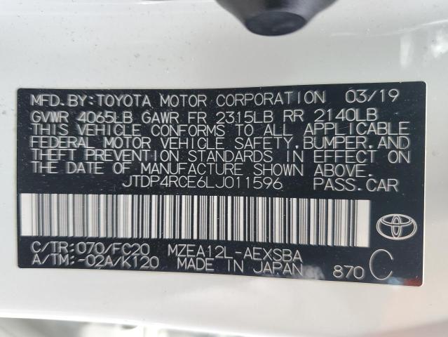 JTDP4RCE6LJ011596 - 2020 TOYOTA COROLLA SE WHITE photo 12