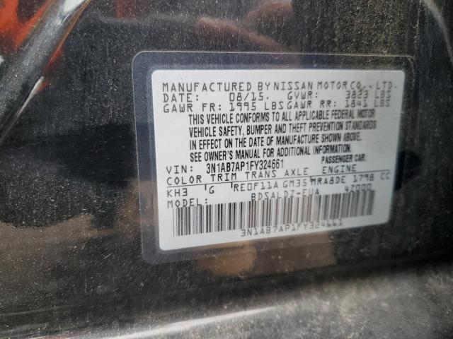 3N1AB7AP1FY324661 - 2015 NISSAN SENTRA S BLACK photo 12