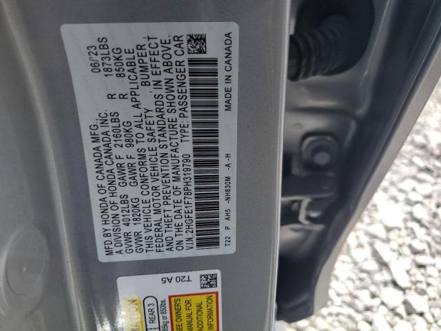 2HGFE1F78PH319790 - 2023 HONDA CIVIC EX SILVER photo 12