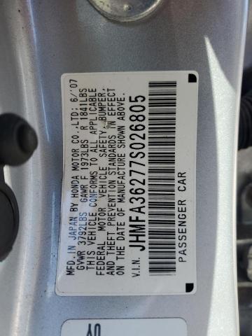 JHMFA36277S026805 - 2007 HONDA CIVIC HYBRID SILVER photo 12