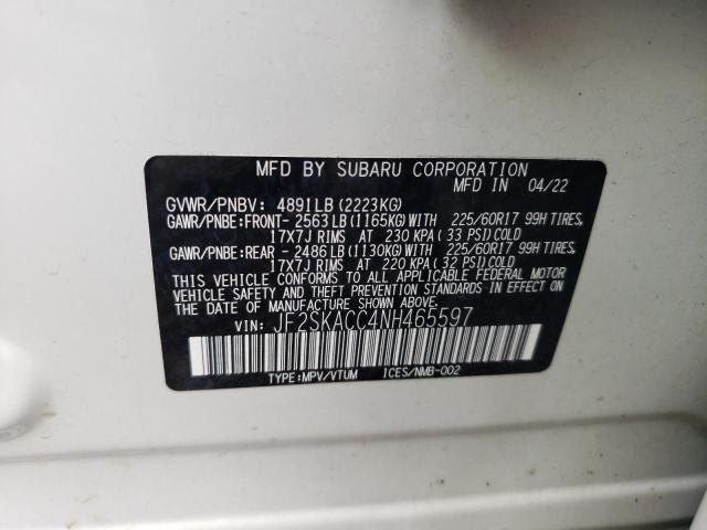 JF2SKACC4NH465597 - 2022 SUBARU FORESTER 白色 照片 13