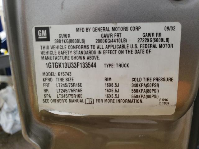 1GTGK13U33F133544 - 2003 GMC SIERRA K1500 HEAVY DUTY SILVER photo 12