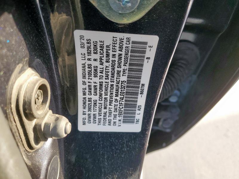 19XFC1F74LE013275 - 2020 HONDA CIVIC EXL BLUE photo 13