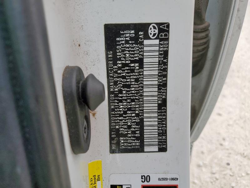 5YFBURHE3KP939640 - 2019 TOYOTA COROLLA L 白色 照片 13