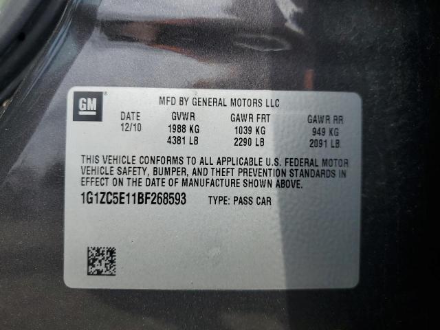 1G1ZC5E11BF268593 - 2011 CHEVROLET MALIBU 1LT გრაფიტი ფოტო 12