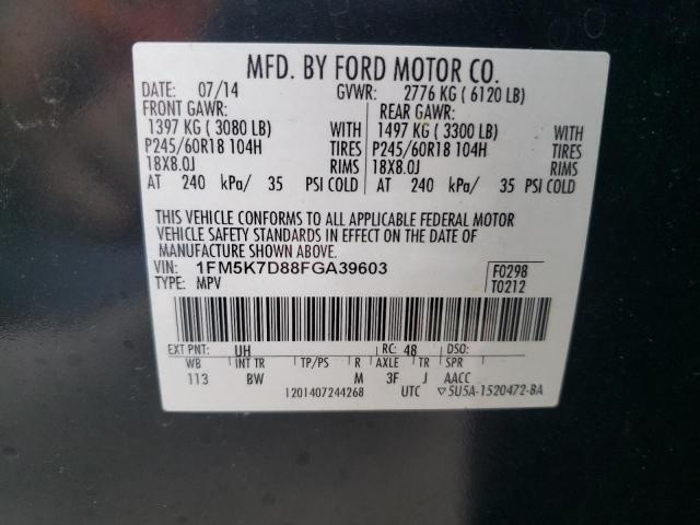 1FM5K7D88FGA39603 - 2015 FORD EXPLORER XLT BLACK photo 13