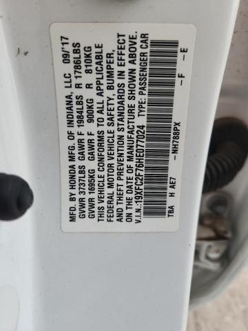 19XFC2F76HE077024 - 2017 HONDA CIVIC EX WHITE photo 13