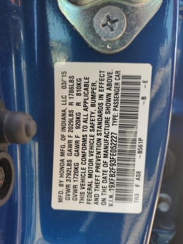 19XFB2F93FE052227 - 2015 HONDA CIVIC EXL BLUE photo 12