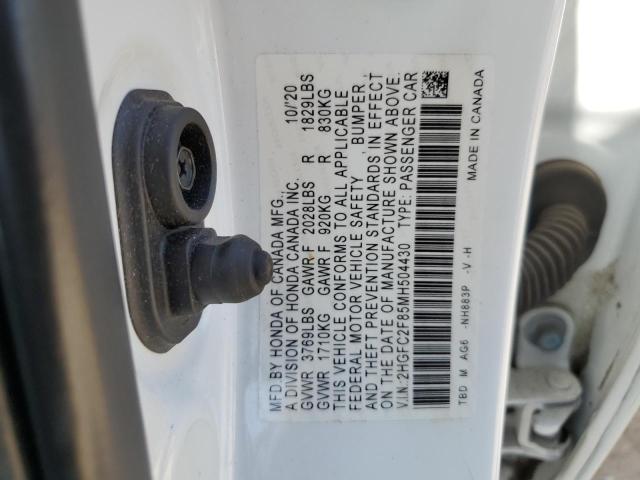 2HGFC2F85MH504430 - 2021 HONDA CIVIC SPORT 白色 照片 12